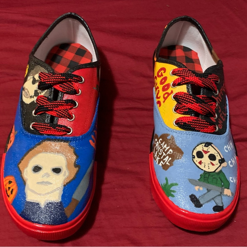 Custom hand painted canvas horror themed shoes size 10